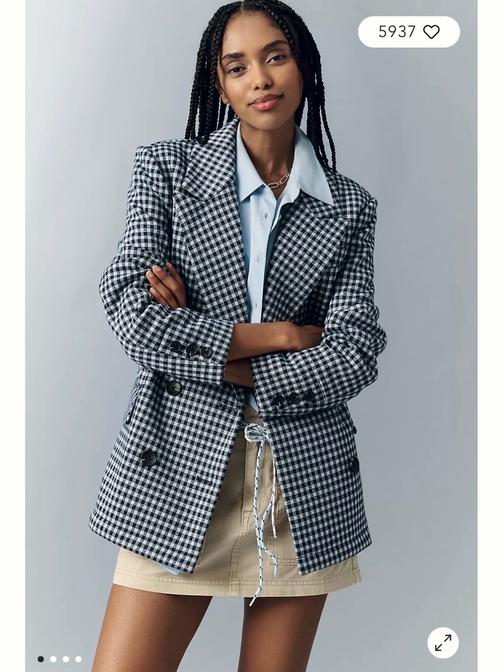 NWT Avec Les Filles Navy & White Gingham Double-Breasted Blazer Jacket XXS